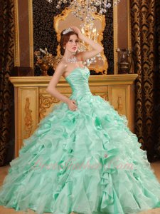 Fresh Apple Green Taffeta and Organza Mixed Ruffles Evening Ball Gown With Slip