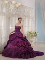 Side Layers Bubble Eggplant Purple Quinceanera Military Ceremony Gown With Court Train