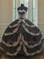 Cross Layers Skirt With Silver Embroidery Edging Quincean Ball Gown US Western Vintage