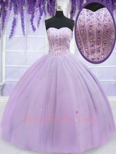 Beaded Fishlines Bodice Lilac Multilayers Quinceanera Ball Gown With Big Petticoat