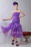 Sweetheart Blue Violet Organza Ruffles Tea Length Women Evening Dress Essentials