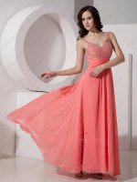 Dual Straps Watermelon Chiffon Young College Girl Formal Prom Gowns Fresh