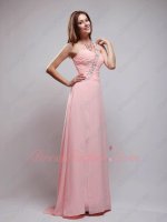 Blush Pink Color Of 2019 AB Crystals One Strap Soft Chiffon Formal Full Gowns Seniors