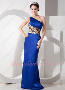 Look Slim One Shoulder Royal Blue Petite Prom Dress With Leopard Printed Joint