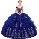 Off Shoulder Glossy Corded Applique Royal Blue Quinceanera Dress XV Anos Quince Vestido De