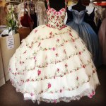 Unique Straps Embroidered Flowers Layers Puffy Skirt Floral Quinceanera Dress