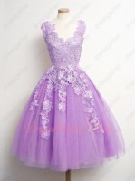 Graceful Lilac Knee Length Homecoming Dress With Appliques Decorated