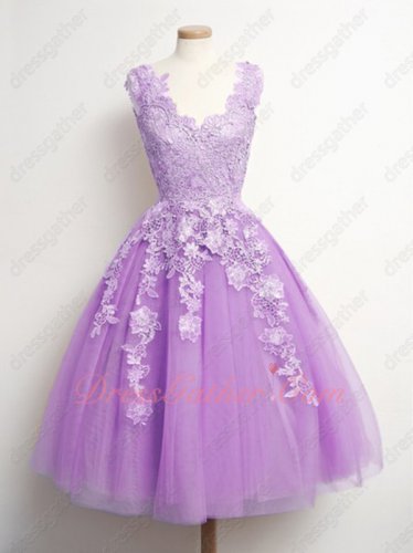 Graceful Lilac Knee Length Homecoming Dress With Appliques Decorated