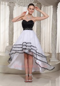 White Princess High-low Annual Dinner Prom Dress With Black Crooked Hemline