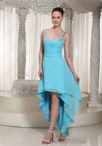 Hi-Lo Style Aqua Blue Chiffon Spaghetti Straps 2023 Drink Party Dancing Dress