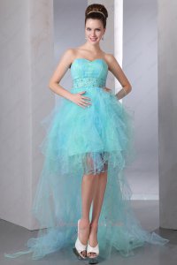 High Low Aqua and Mint Mingled Tulle Ruffles Cocktail Party Dress With Beading Belt