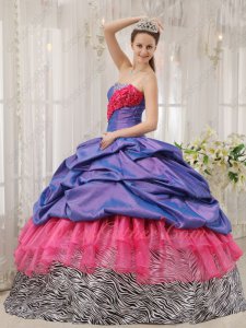 Exclusive Violet Bubble/Coral Red/Zebra 3 Kinds of Layers Party Prom Ball Gown