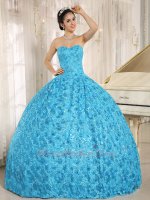 Unique Floret Shiny Aqua Blue Lace Quinceanera Ball Gown as Girl Birthday Gift