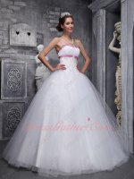 Girdling Nipped Waist Princess Pure White Quinceanera Dress Rose Pink Details