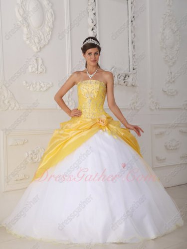 Moonlight Yellow Taffeta Open Coverage Pure White Flat Tulle Skirt Prom Ball Gown