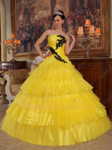 Bright Yellow Organza/Tulle Alternate Layers Quinceanera Ball Gown Princess