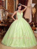Double Straps Crossed Back V Neckline Sexy Bodice Quinceanera Gown Fresh Viridity
