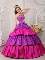 Bicolourable Purple And Fuchsia Layers Cake Ball Gown For Military Women Wear