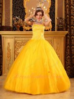 Beauty and the Beast Deep Gold Yellow Spaghetti Straps Court Ball Gown Juniors