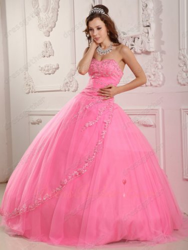 Rose Pink Sweetheart Appliques Edge Quinceanera Gown Dress Manufacturer Online