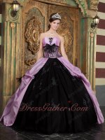 Puffy Black Flat Tulle Skirt With Lilac Taffeta Overlay Quinceanera Gown