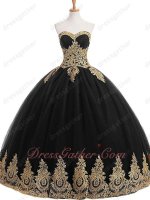 Sweetheart Black Tulle Gold Pineapple Applique Stage Performance Evening Ball Gown