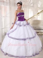 Grape Orchid Bodice White Plain Skirt With Shiny Sequin Edge 15 Birthday Ball Gown