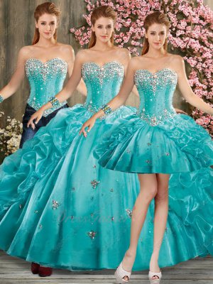 2019 Trend Color Turquoise Detachable Three-Pieces Quince Court Ball Gown Bubble Skirt