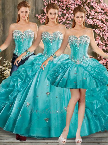 2022 Trend Color Turquoise Detachable Three-Pieces Quince Court Ball Gown Bubble Skirt