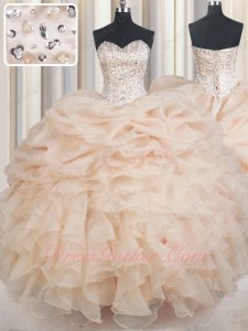 Half Bubble Half Ruffles Design Champagne Heroine Quinceanera Gown Puffy