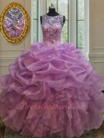 Dropped V Waist Bluging and Waterfalls Quinceanera Gown Dark Lilac Organza