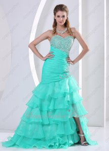 Dropped Oblique Waist Apple Green/Jade Organza Layers Formal Evening Dress Graceful