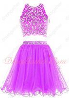 Curly Tulle Hemline Two-Pieces Amazon Hot Sell Summer Cool Prom Dress