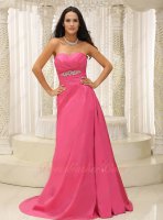 Deep Rose Pink Empire Waist Sweep Train Wedding Ceremony Suitable Formal Gowns