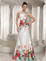 Colorful Flowers Print A-line Western Theme Formal Prom Dress Mature