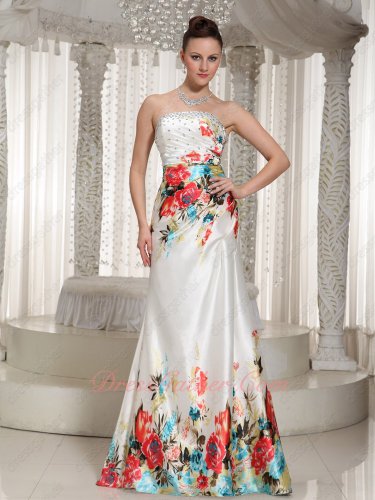 Colorful Flowers Print A-line Western Theme Formal Prom Dress Mature
