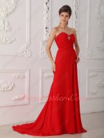 Scarlet Chiffon Bead and Crystal Decorated Slit Fun and Flirty Formal Prom Gowns