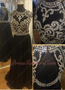 A-line Fully Silver Squiggly Cup Chain Bodice Black Vocal Concert Dress
