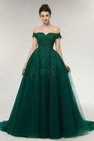 Brand New Off the Shoulder Beaded Applique Dark Green Evening Gown Lady