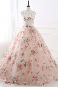 Scoop Neckline Unique Printed Rose Pattern Floral Pageant Gowns Colorful