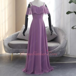 Plum Deep Mauve Spaghetti Straps Flouncing Wedding Ceremony Bridesmaid Dress Cheap