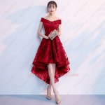 Modest V-neck Red High Low Lace Young Lady Engagement Dress Essentials