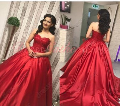 Regular Red Pretty Sweetheart Satin Dress and Pockets Prom Party Wear