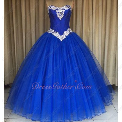 Stage Concert Attire Ball Gown Royal Blue With Off-White Applique Emberllished