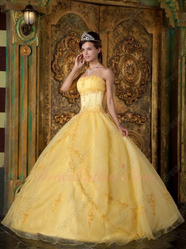 Cartoon Beauty and the Beast Theme Yellow Quinceanera Event Ball Gown