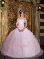 Princess Style Baby Pink Mesh Tulle Inflated Quinceanera Ball Gown Distributor