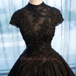 Sheer Tulle High Collar Sweetheart Inside Beading Black Quinceanera Ball Gown Boutique