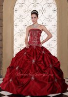 Wine Red Satin Pick-ups Silver Embroidery Quinceanera Ball Gown Western Classical