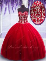 Puberty Floor Length Scarlett Court Ball Gown Adorned Sparkle Puffy Tulle Skirt