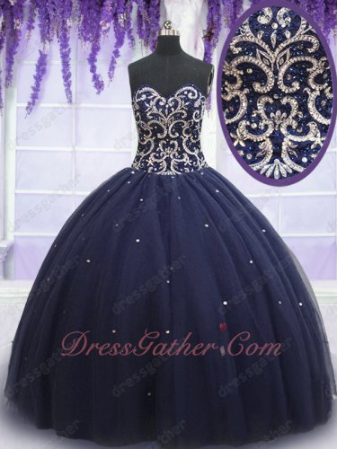 Elegant Navy Blue Fluffy Quinceanera Ball Gown 15th Birthday Girl Gift Surprise